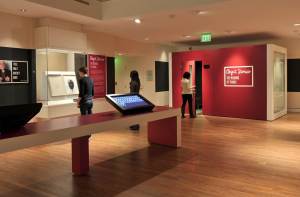 A user-friendly touchscreen inside the Object Stories booth guides participants through the recording process.