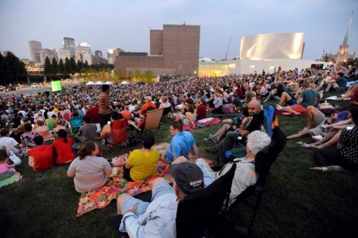 An estimated crowd of 6,000 gathered at sundown outside the Walker Art Center in Minneapolis for the first "Internet Cat Video Film Festival," August 2012.