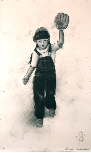 Lorraine García-Nakata, "1950’s Self Portrait," Charcoal on Paper, 7’x 4’ 2”, 2008