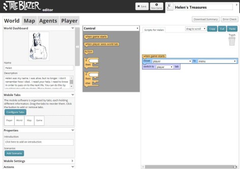 Screenshot of the TaleBlazer interface.
