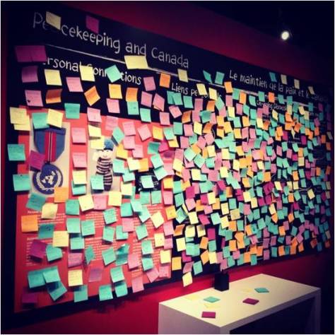 A reflection wall encourages participation and discussion on Canada’s role in peacekeeping. (Photo courtesy of Jamie Harrison)