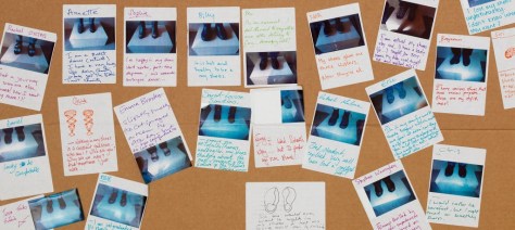 Photo of stories written by visitors participating in the "A Mile in My Shoes" exhibit